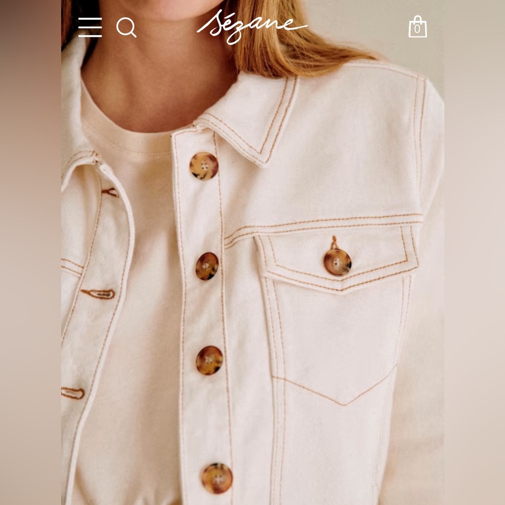 NWOT Sezane Wilfried Ecru Organic Cotton Denim Jacket - Picture 5 of 10